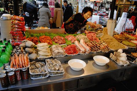 Street food stand in Namdaemun Market, Seoul, South Korea : food