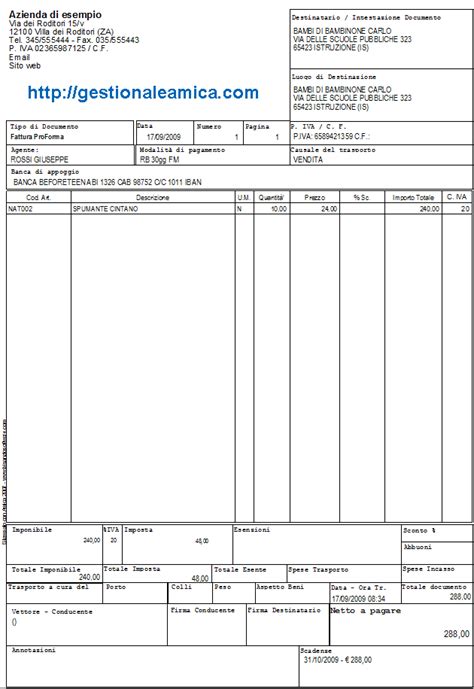 FATTURA PROFORMA MODELLO DA SCARICARE