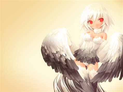 Wallpaper : illustration, white hair, anime girls, wings, cleavage, red eyes, original ...