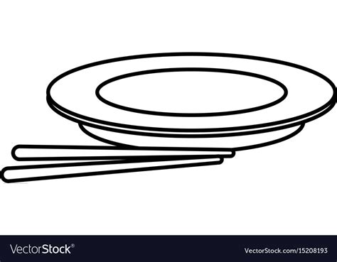 Plate and chopsticks food chinese outline Vector Image