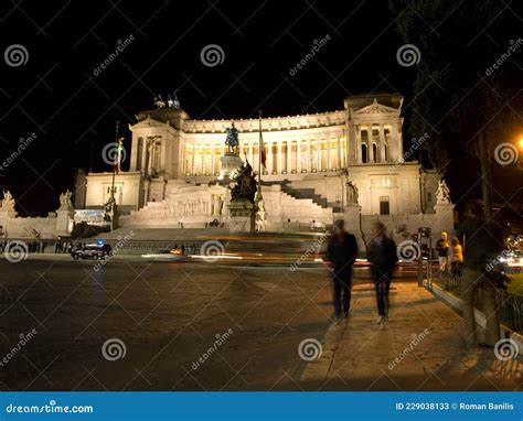 Piazza Venezia in the Center of Rome at Night. Editorial Stock Photo ...