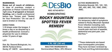 Rocky Mountain Spotted Fever Remedy - Deseret Biologicals, Inc.: Package Insert