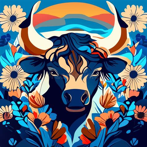 Head Bull and Flowers Vector Black and White Stock Vector ...