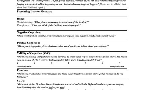 EMDR Worksheet/ Progress Notes - Personal Transformation Institute