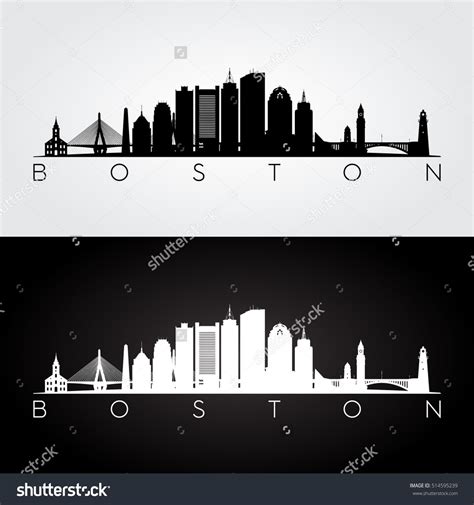 Boston USA skyline and landmarks silhouette, black and white design, vector illustration ...