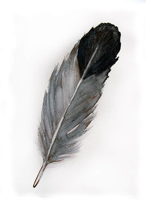 Watercolored feather-Original art watercolor painting of by rakla