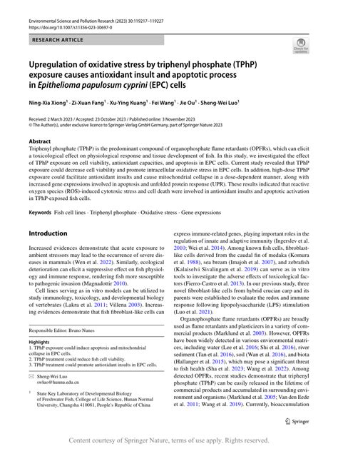 Upregulation of oxidative stress by triphenyl phosphate (TPhP) exposure ...