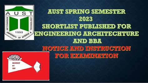 AUST SPRING SEMESTER 2023 SHORTLIST & INSTRUCTIONS PUBLISHED FOR EXAM।AUST ADMIT CARD Download ...