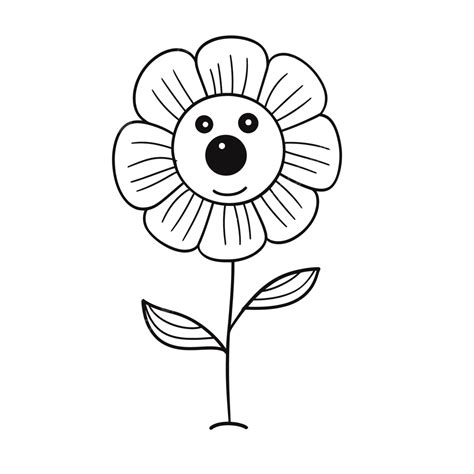 Preschool Coloring Pages Flower In Black And White Outline Sketch ...