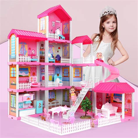 TEMI Doll House Play House with Doll Toy Figures, Furniture and ...