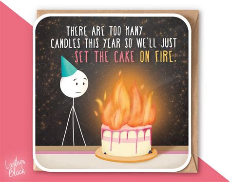 Too many candles Funny Birthday card Set the cake on fire | Etsy