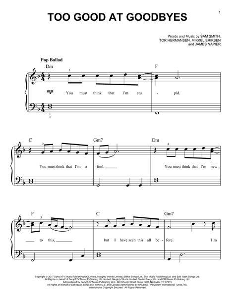 Too Good At Goodbyes | Sheet Music Direct