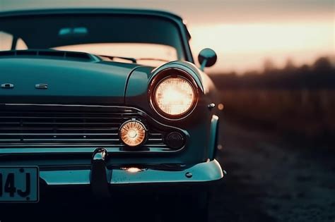 Premium AI Image | Front view of a vintage car on a country road