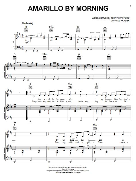 Amarillo By Morning sheet music by Terry Stafford (Piano, Vocal & Guitar (Right-Hand Melody ...