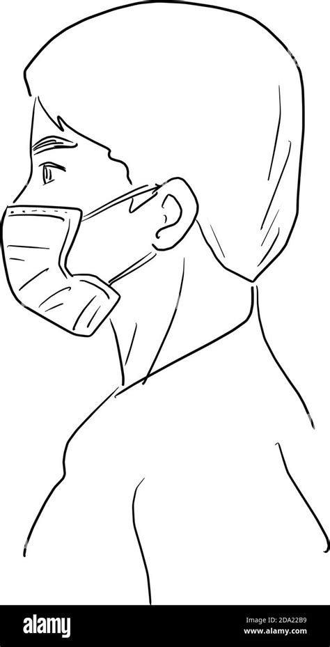 side view of man wearing medical mask vector illustration sketch doodle ...