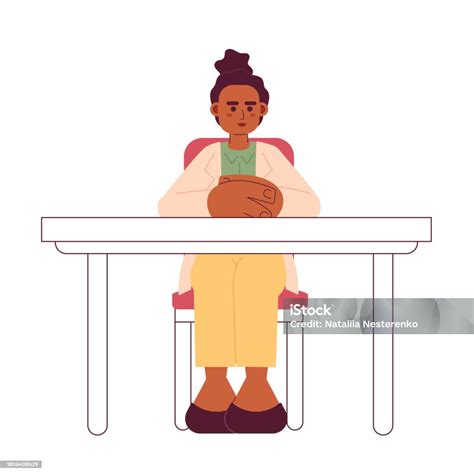 Serious Female Boss With Hands Folded On Desk 2d Cartoon Character Stock Illustration - Download ...