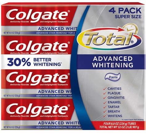 Colgate Total Advanced Whitening Toothpaste 8oz 226g 4-pack - Walmart ...