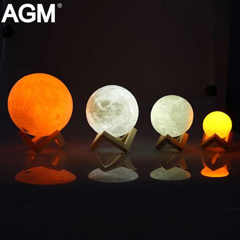 Rechargeable LED Night Light Moon Lamp 3D Print Moonlight Luna Bedroom ...