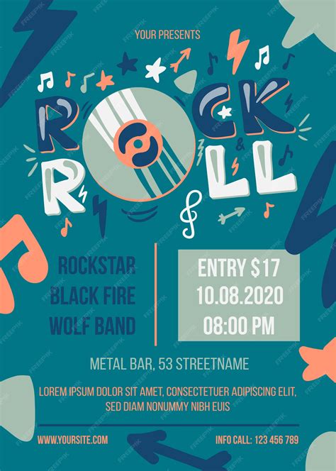 Premium Vector | Rock and roll party poster template. Entertainment ...