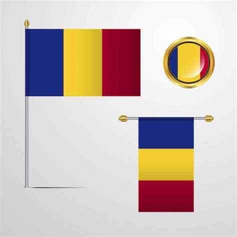 Premium Vector | Romania waving flag design with badge vector