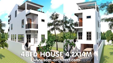 4 Stories Narrow House 4.2x14m With 4 Bedrooms Plan - Sketchup - YouTube