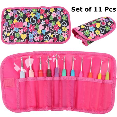 9/11/12Pcs Crochet Hooks Set Ergonomic Soft Rubber Grip Handle and Aluminum Knitting Needle in ...