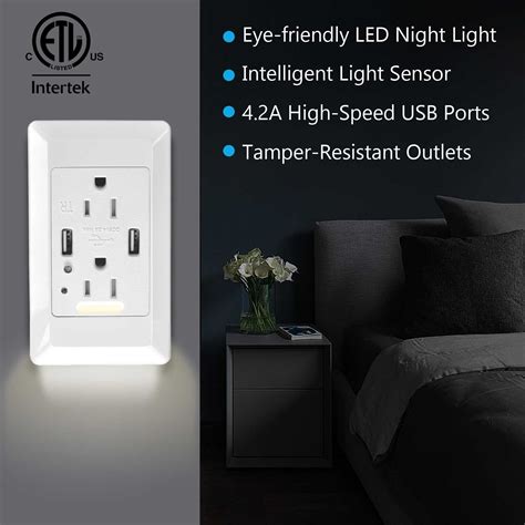 2 USB Ports 4.2A Smart Fast Charging Socket Wall Outlet with LED Night ...