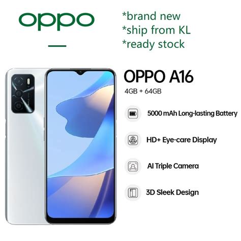 OPPO A16 Silver 64GB ROM + 4GB RAM + 5000mAh + AI Triple Camera + Space Silver Smartphone ...