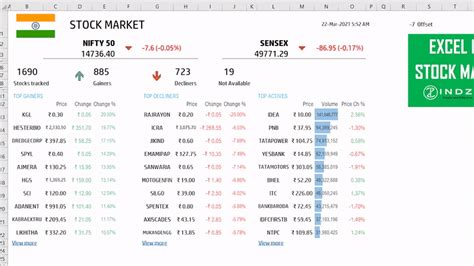 India Stock Market Tracker in Excel - LIVE Market Updates