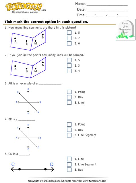 Identify Point, Line, Ray, and Line Segment in Figure | Turtle Diary ...