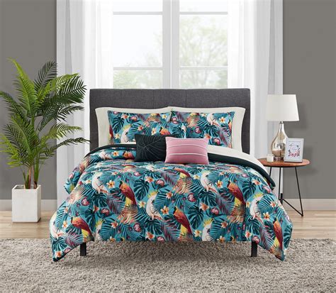 Mainstays Reversible Tropical Birds 10-Piece Bed in a Bag Bedding Set w/BONUS Sheet Set ...