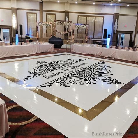 the dance floor is decorated with black and white designs on it, along ...