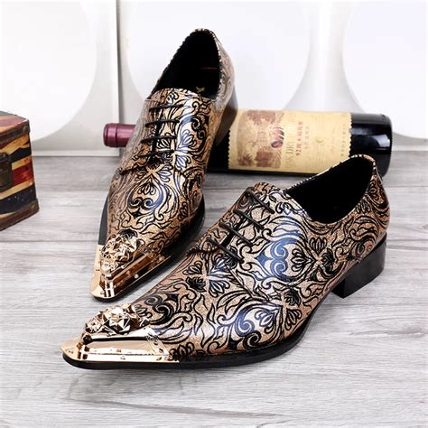 Men's Fashion Floral Wedding Dress Shoes Lace Shoes Genuine Leather ...