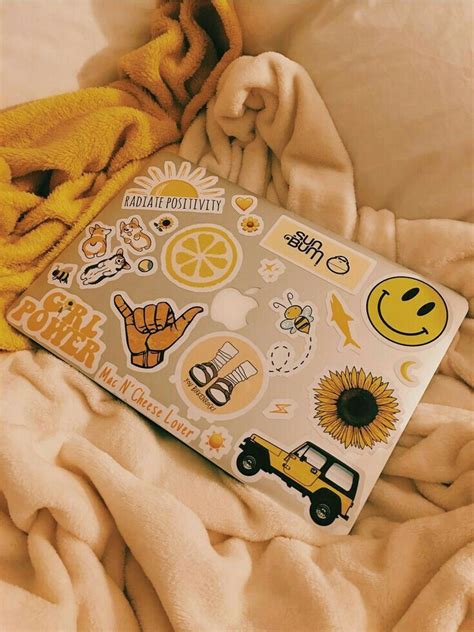 彡pinterest: @hoeforyanjun彡 ꒱ | Yellow aesthetic, Macbook stickers, Aesthetic stickers