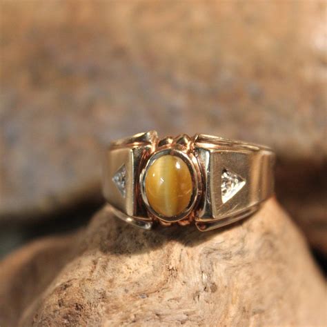 1960's Vintage Mens Tigers Eye & Diamond Ring 5.4 Grams Size 9.5 10K ...