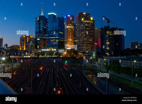 Melbourne CBD skyline at night Stock Photo - Alamy