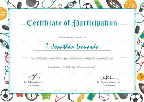 Sports Participation Certificate Template | Certificate of participation template, Certificate ...