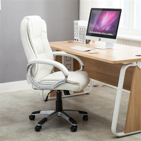 White PU Leather High Back Office Chair Executive Ergonomic Computer Desk Task | eBay