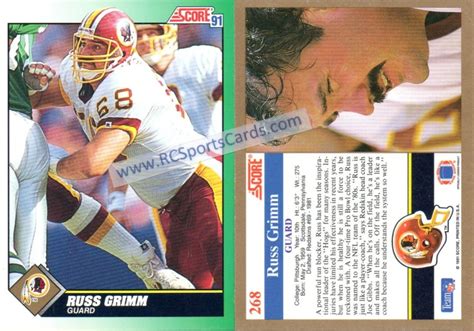 1991 Russ Grimm, Redskins, 2 Score #268, #F3077