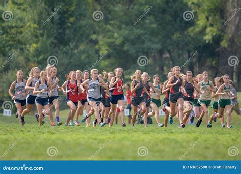 High School Girls Cross Country Meet Editorial Stock Photo - Image of broken, field: 163652598