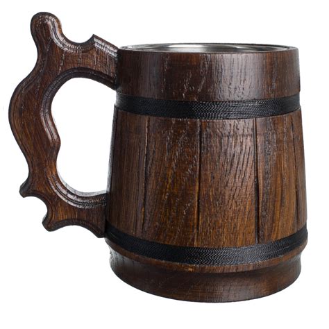 Buy MyFancyCraft Wood Beer Mug 0.6L 20oz with Gift Box Stainless Steel ...