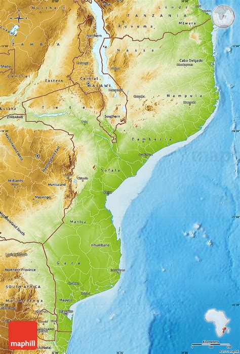 Physical Map of Mozambique