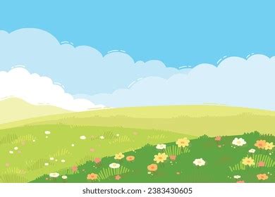 Beautiful Cartoon Vector Natural Grassland Scen Stock Vector (Royalty Free) 2383430605 ...