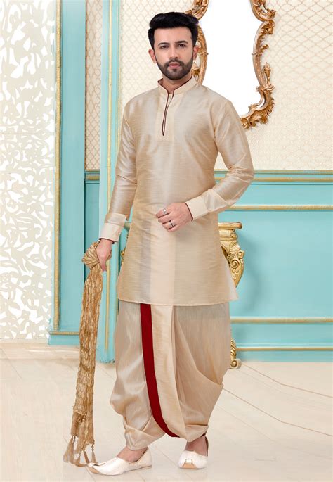 Cream Dupion Silk Dhoti Kurta 216076