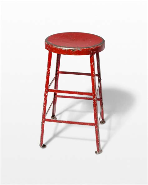 ST165 Lewis Distressed Red Stool Prop Rental | ACME Brooklyn