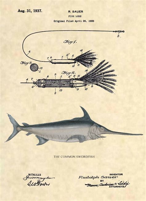 Swordfish Saltwater Fishing Antique Vintage US Patent Art Print - Tuna Fish 870 | eBay