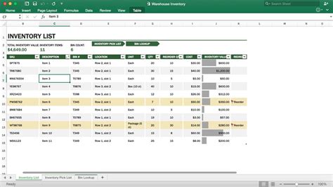 Warehouse Inventory Excel Template