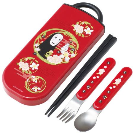 Dark red Set Chopsticks Spoon Fork No Face - Spirited Away