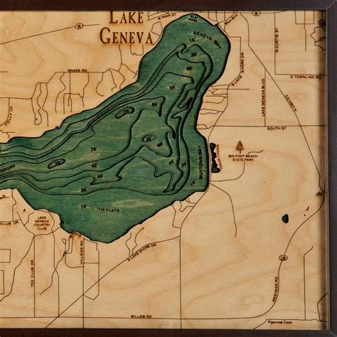 Lake Geneva Wooden Map Art | Topographic 3D Chart