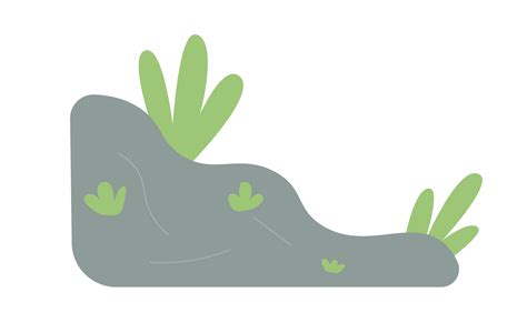 Rock slope with plants semi flat colour vector object. Overgrown rocky ...